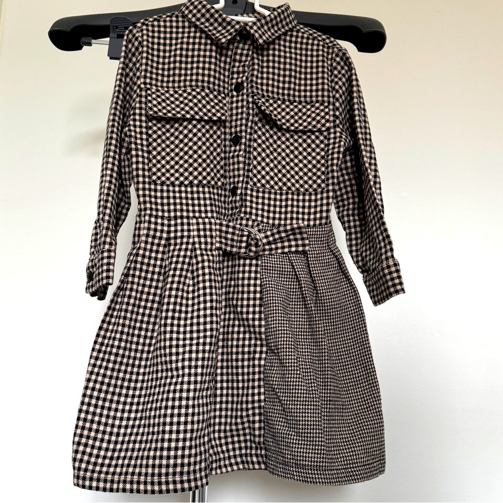 👗 NWOT ZARA GINGHAM HOUNDSTOOTH CHECKERED GIRLS DRESS ASYMMETRICAL SZ 6